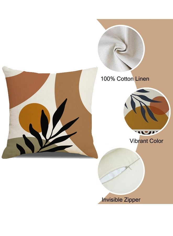 Optico Boho Pillow Covers, Boho Mid Century Sun Botanical Leaf Mountain Nature Throw Pillow Covers,Throw Pillow Covers 18×18 Set of 4,Bohemian Home Decor,Mid Century Geometric Outdoor Throw Cushion Cases for Couch Sofa Bedroom Decor Bohemian Gifts - Image 3